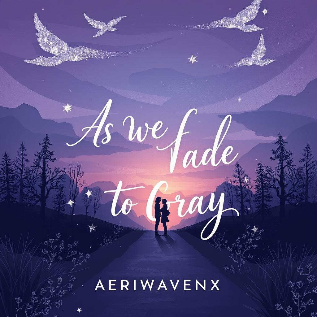 A stunning contemporary YA atmospheric romance illustrated graphic art typography book cover for 'As We Fade To Gray' by AERIWAVENXN