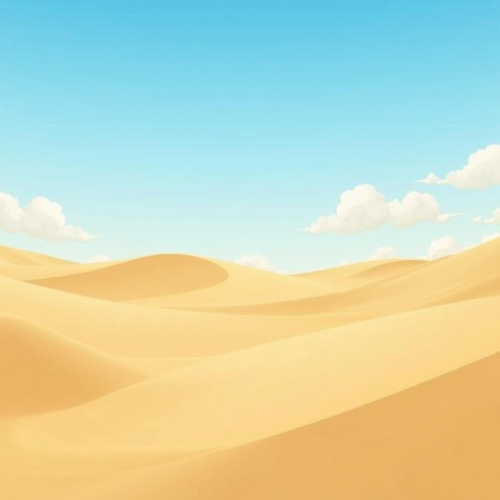A vast empty desert landscape depicted in a vibrant 3D cartoon style