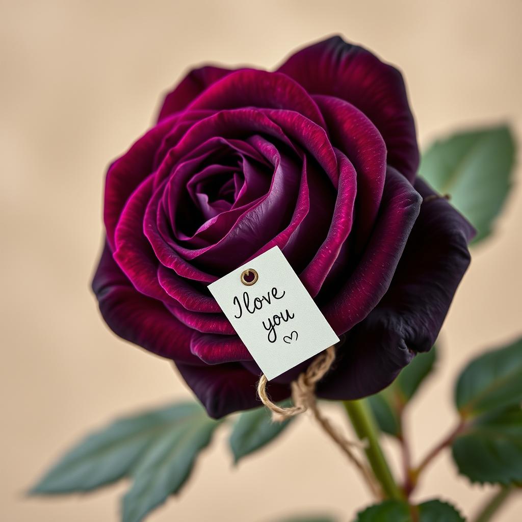 A single, deep purple rose, hyperrealistic in appearance, dominating the center of the image