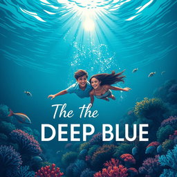 A stunning contemporary YA romance graphic art book cover for 'The Deep Blue'
