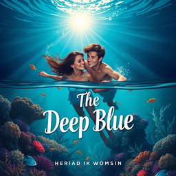 A stunning contemporary YA romance graphic art book cover for 'The Deep Blue'