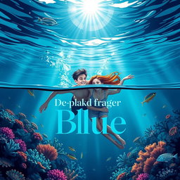 A stunning contemporary YA romance graphic art book cover for 'The Deep Blue'