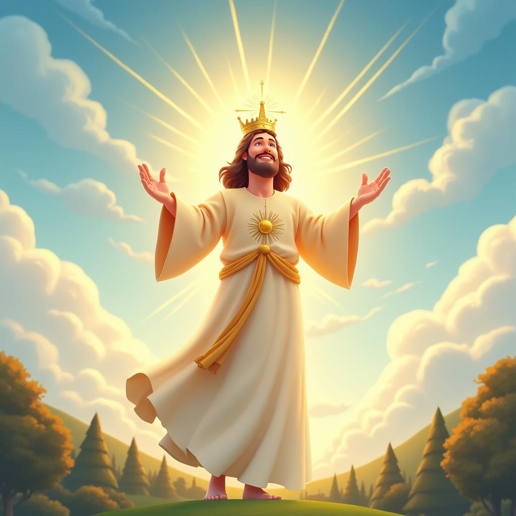Majestic God in the Sky: A 3D Cartoon Illustration