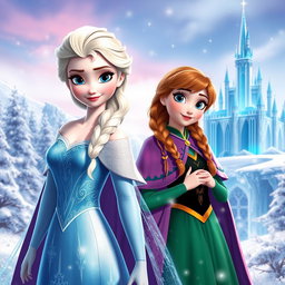 A stunning fan art cover featuring Elsa and Anna from the Disney animated film Frozen, set against a magical winter landscape