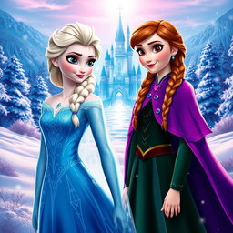 A stunning fan art cover featuring Elsa and Anna from the Disney animated film Frozen, set against a magical winter landscape