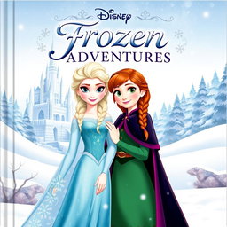 A beautifully illustrated cover featuring Elsa and Anna from Disney's Frozen, standing together in a winter landscape with snowflakes gently falling around them