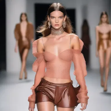The model walked down the runway with alertness, showcasing each outfit with lively attentiveness.