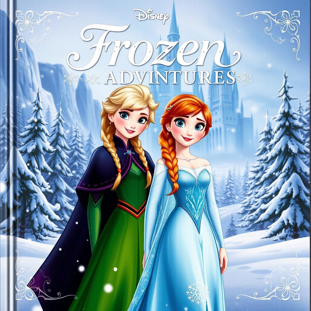 A beautifully illustrated cover featuring Elsa and Anna from Disney's Frozen, standing together in a winter landscape with snowflakes gently falling around them