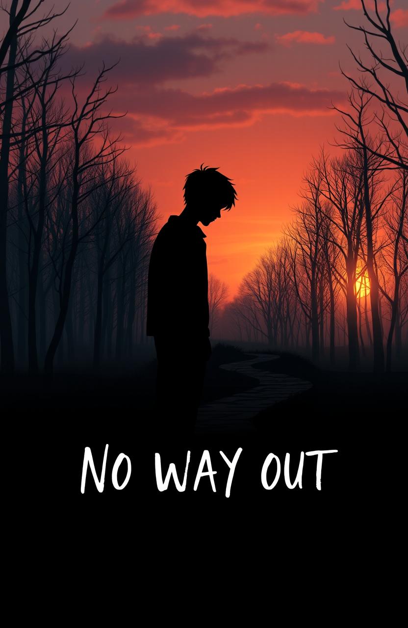 A poignant scene depicting two boys in love, illustrated only as dark silhouettes against a moody, sunset backdrop