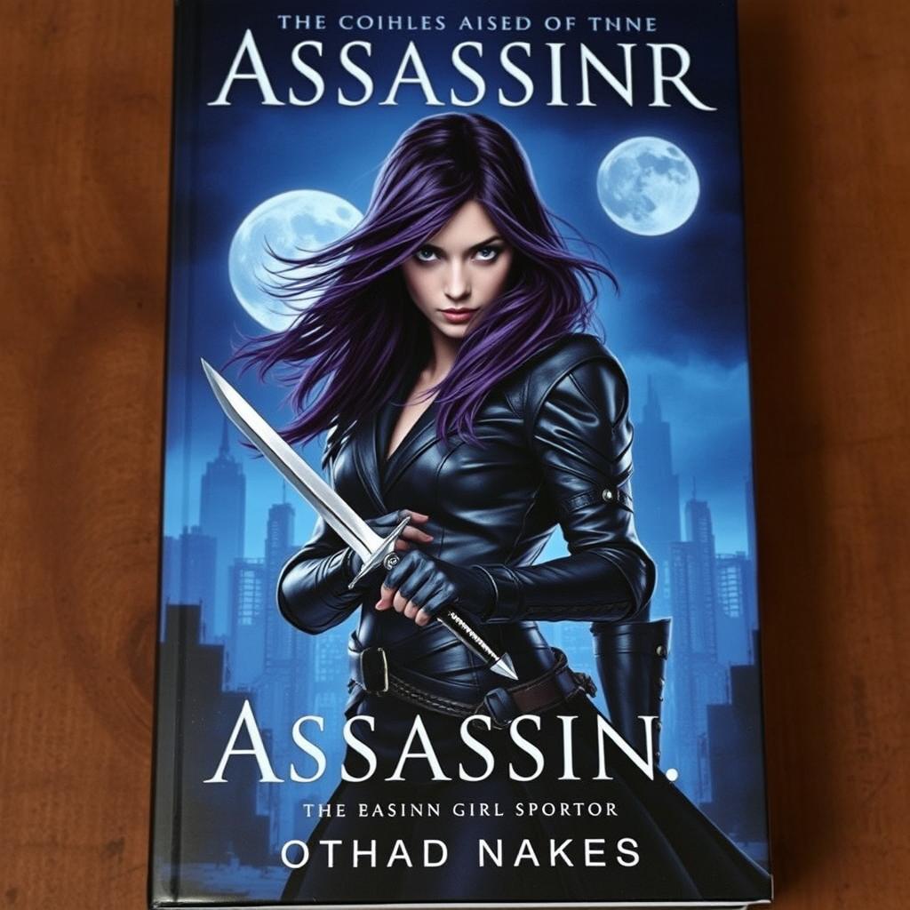 A captivating book cover featuring an enigmatic assassin girl as the central figure