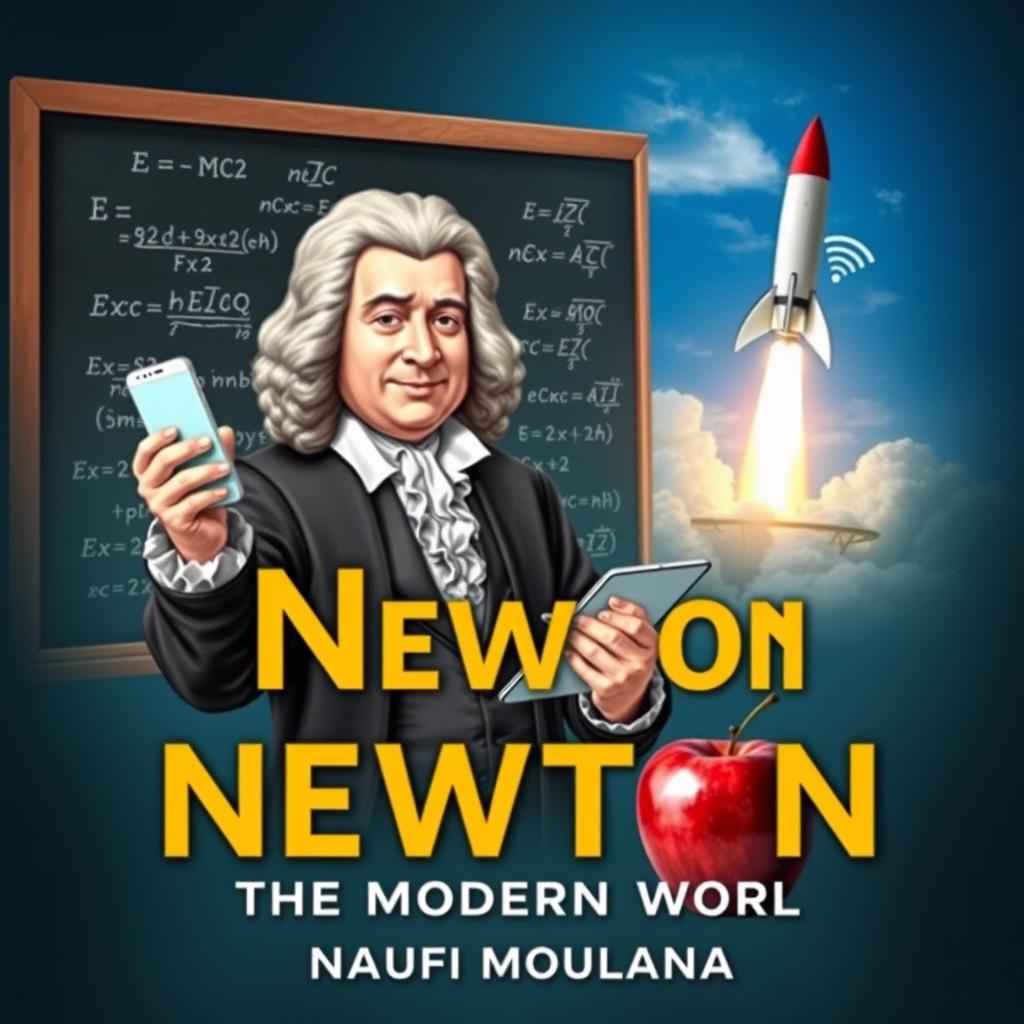 A humorous yet intellectual book cover design for "Newton in the Modern World" by Naufi Moulana