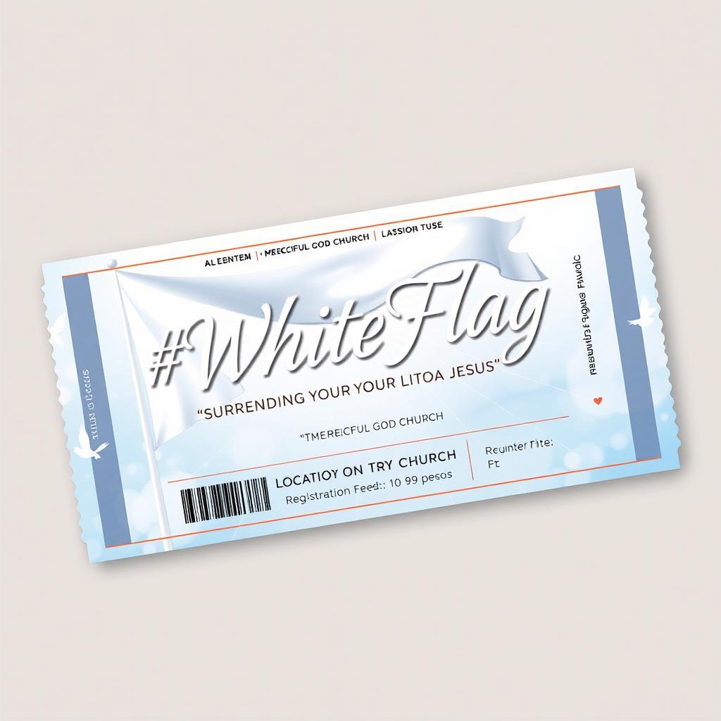 A visually striking ticket for an event themed "#WhiteFlag 'Surrendering Your Love To Jesus'"