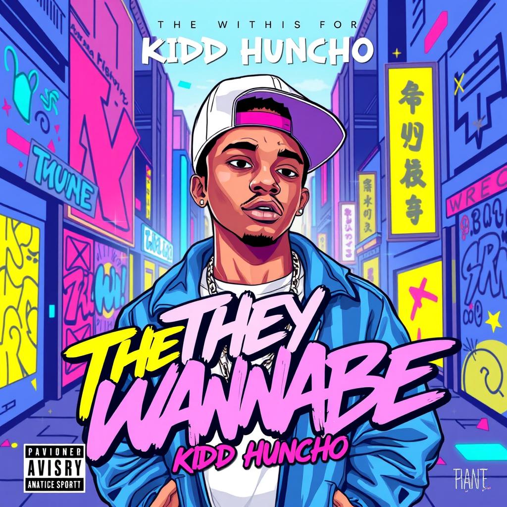 Album cover art for the song 'They Wannabe' by Kidd Huncho, featuring a vibrant and urban aesthetic