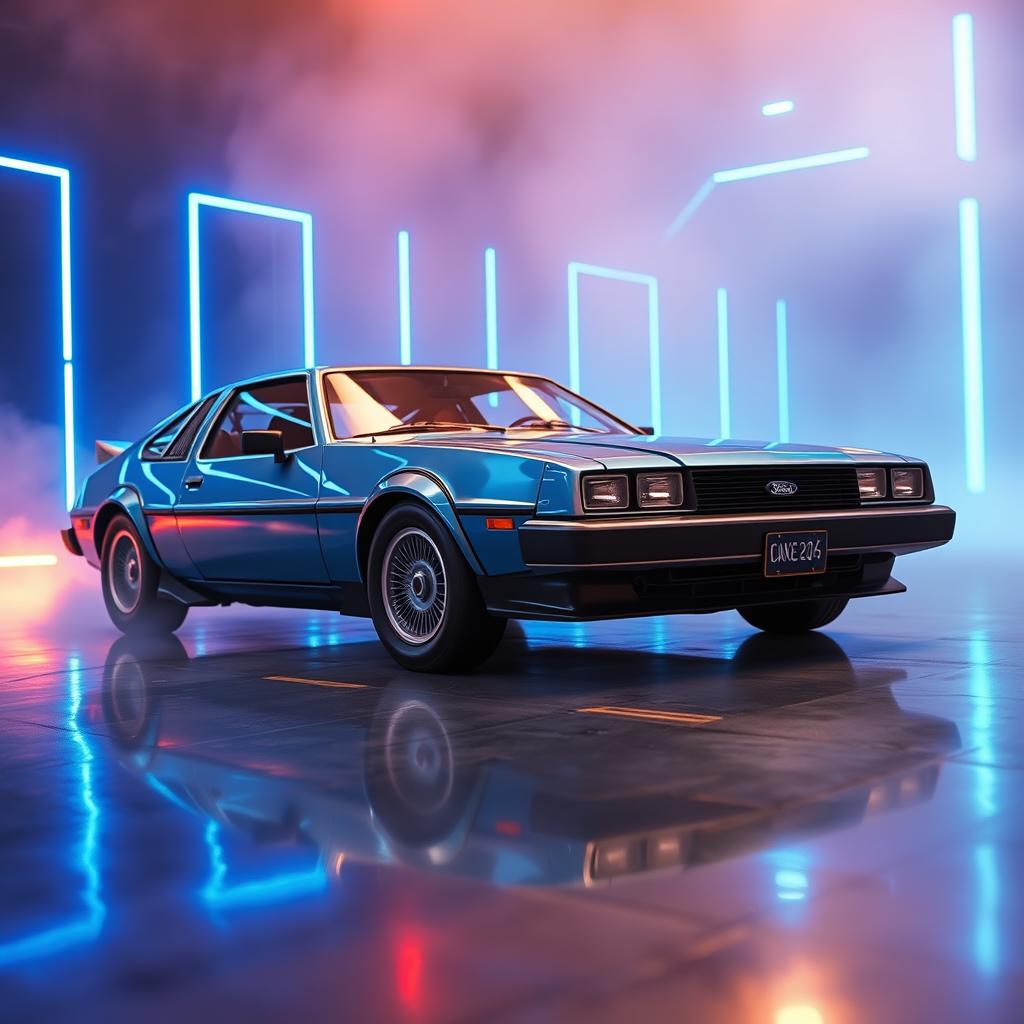 A Ford Capri MK3 inspired by the futuristic car from the "Back to the Future" film, featuring a stylish metallic blue finish