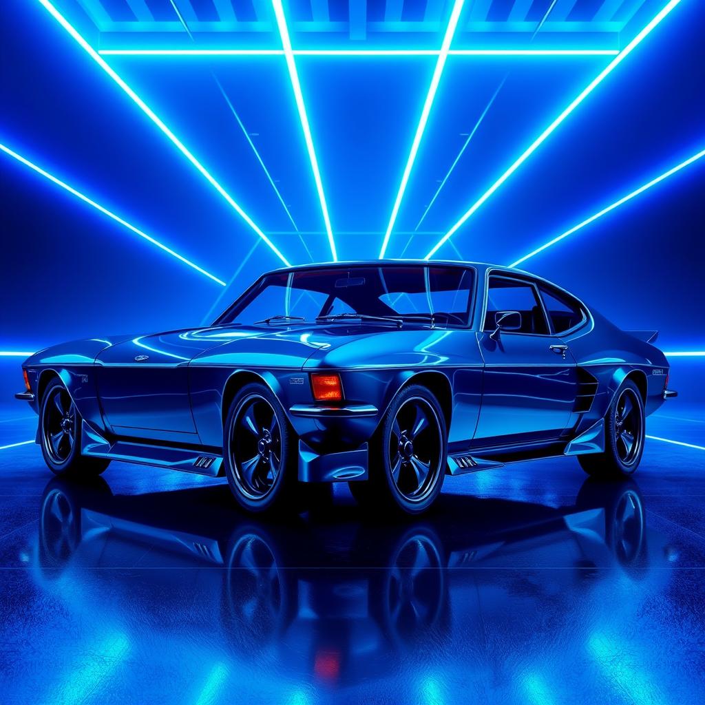 A Ford Capri MK3 with a future stylish metallic blue design