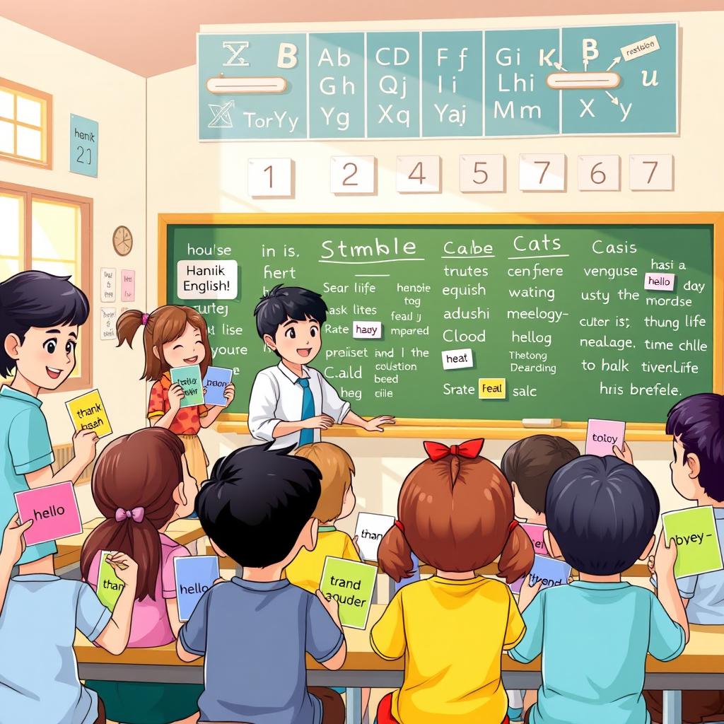 An educational illustration of the Paung Khat dialect, focusing on basic English phrases and vocabulary