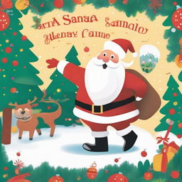 An open picture book about Santa, with a vibrant Christmas scene magically escaping from its centrefold, filled with holiday cheer and festive elements.