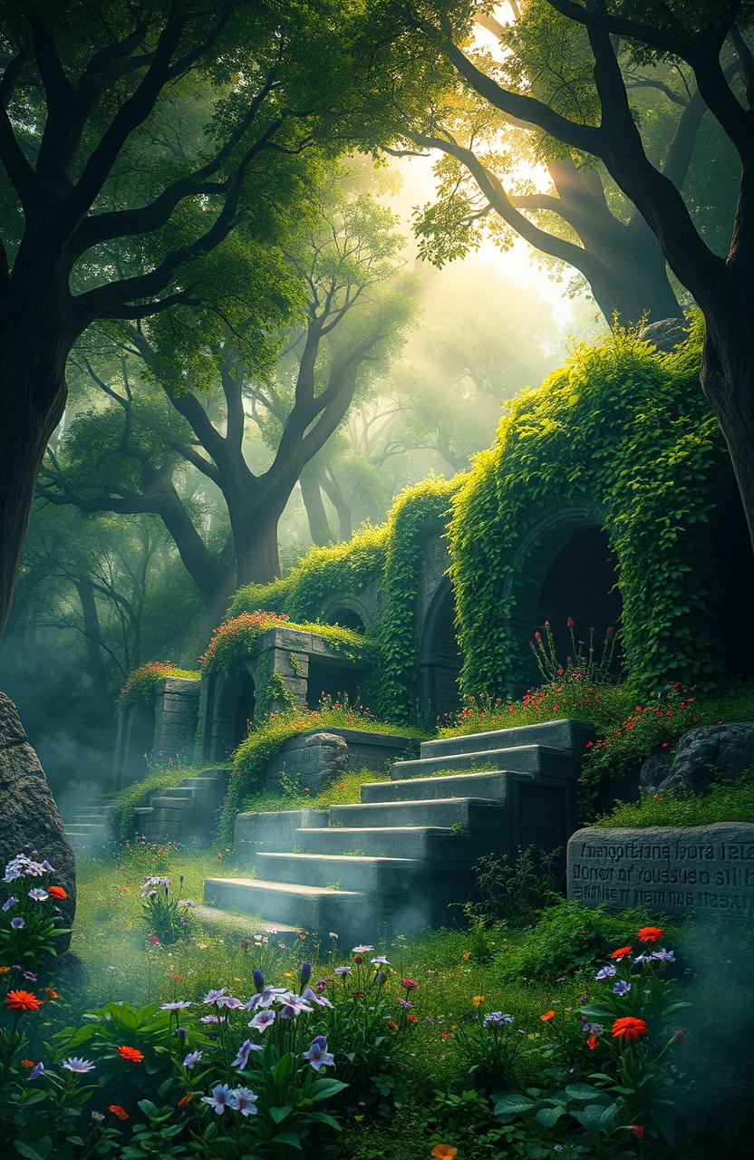 A mysterious and enigmatic landscape depicting the concept of an 'untold past'