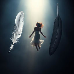 A dynamic scene featuring a woman suspended in mid-air, illuminated by a radiant backlight