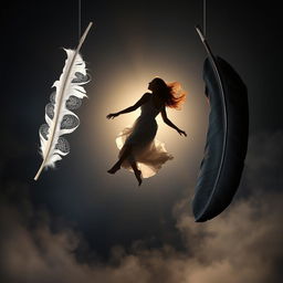 A dynamic scene featuring a woman suspended in mid-air, illuminated by a radiant backlight