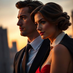 A close-up scene depicting two people, a man and a woman, standing side by side with a 1-inch gap between them