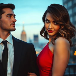 A close-up scene depicting two people, a man and a woman, standing side by side with a 1-inch gap between them