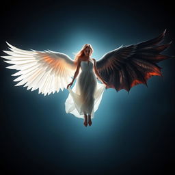 A stunning visualization of a woman suspended in mid-air, illuminated by a soft, celestial backlight