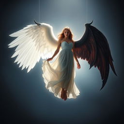 A stunning visualization of a woman suspended in mid-air, illuminated by a soft, celestial backlight