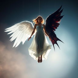 A stunning visualization of a woman suspended in mid-air, illuminated by a soft, celestial backlight