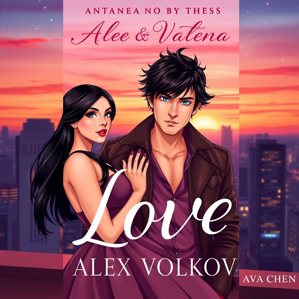A captivating romance book cover featuring Ava Chen and Alex Volkov, inspired by their dynamic chemistry