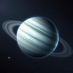 A stunning and detailed depiction of the planet Uranus, showcasing its distinctive blue-green color and unique ring system