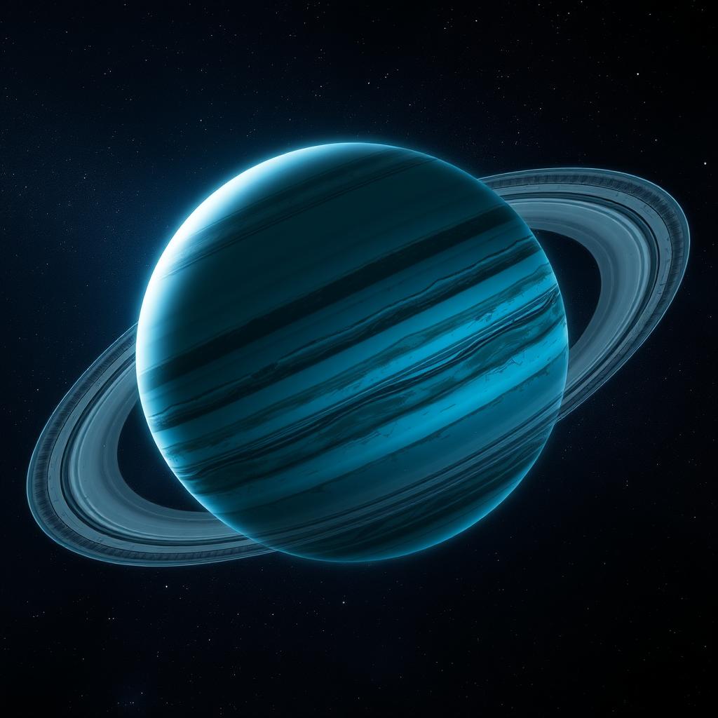 A stunning and detailed depiction of the planet Uranus, showcasing its distinctive blue-green color and unique ring system