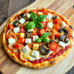 A rich and creamy pizza topped with a luscious blend of sautéed onions, ripe tomatoes, tender mushrooms, and soft paneer cubes