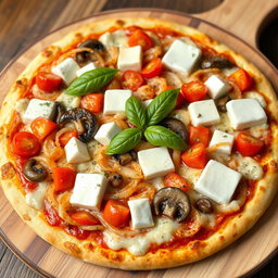 A rich and creamy pizza topped with a luscious blend of sautéed onions, ripe tomatoes, tender mushrooms, and soft paneer cubes