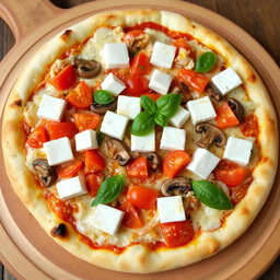 A rich and creamy pizza overflowing with flavor, featuring a base of sautéed onions, fresh tomatoes, tender mushrooms, and soft paneer cubes