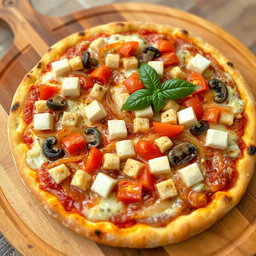A rich and creamy pizza crafted with a delightful mix of sautéed onions, ripe tomatoes, tender mushrooms, and soft paneer cubes