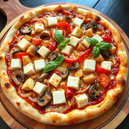 A rich and creamy pizza crafted with a delightful mix of sautéed onions, ripe tomatoes, tender mushrooms, and soft paneer cubes