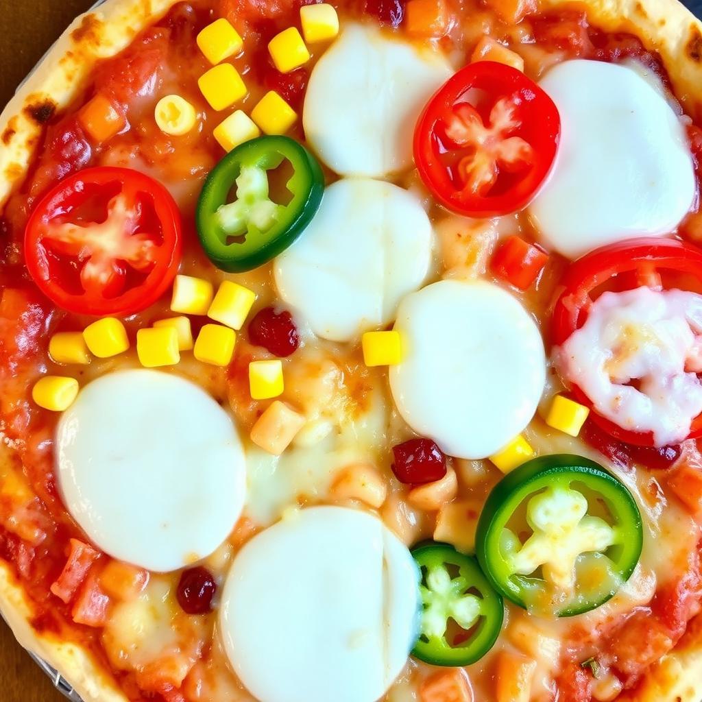 A scrumptious pizza featuring sweet corn and juicy, ripe tomatoes, perfectly paired with fresh green capsicum slices