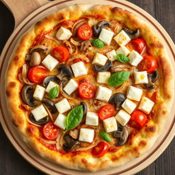 A rich and creamy pizza that features an exquisite combination of sautéed onions, succulent tomatoes, tender mushrooms, and soft paneer cubes