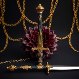 A sophisticated black wallpaper featuring intricate golden chains that weave elegantly across the surface