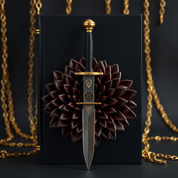 A striking black wallpaper designed to resemble an elegant book cover, featuring subtle golden chains that softly blend into the background, creating a sophisticated texture