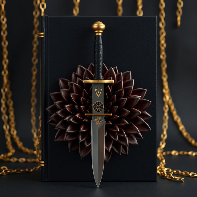 A striking black wallpaper designed to resemble an elegant book cover, featuring subtle golden chains that softly blend into the background, creating a sophisticated texture