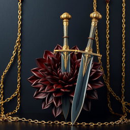 An elegant black wallpaper designed as a captivating book cover, adorned with subtle golden chains that softly weave into the background, providing a rich texture without being overly prominent