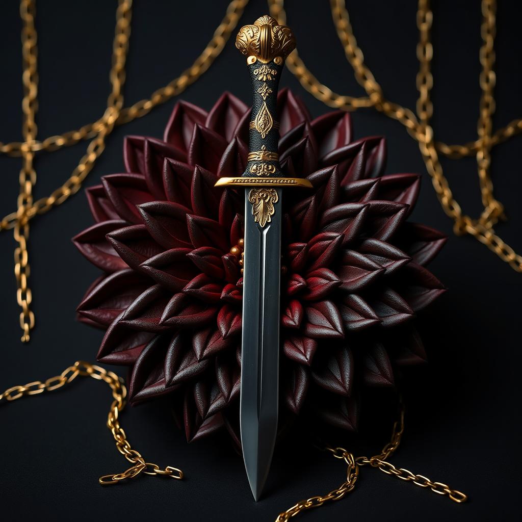 An elegant black wallpaper designed as a captivating book cover, adorned with subtle golden chains that softly weave into the background, providing a rich texture without being overly prominent