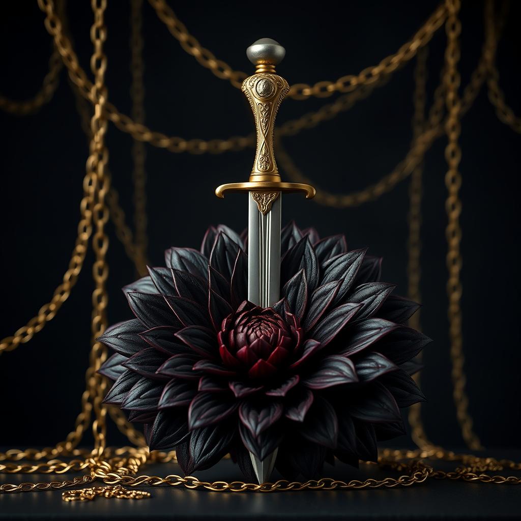 An alluring black wallpaper designed to mimic a captivating book cover, featuring faint golden chains that subtly weave through the background, creating an understated elegance