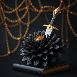 An alluring black wallpaper designed to mimic a captivating book cover, featuring faint golden chains that subtly weave through the background, creating an understated elegance