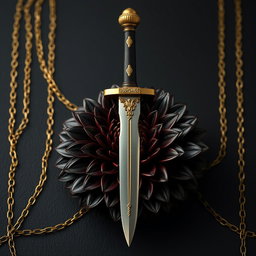 A striking black wallpaper designed to evoke the look of a sophisticated book cover, featuring faint golden chains that delicately weave through the background, adding a subtle richness