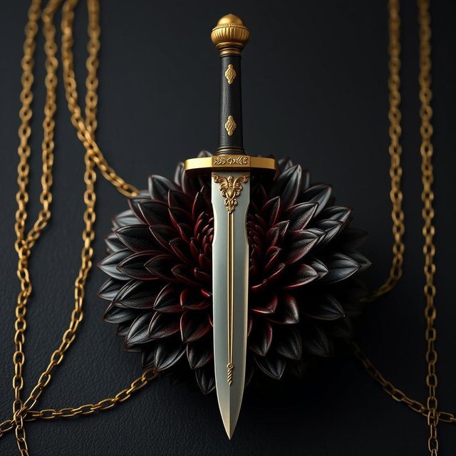 A striking black wallpaper designed to evoke the look of a sophisticated book cover, featuring faint golden chains that delicately weave through the background, adding a subtle richness