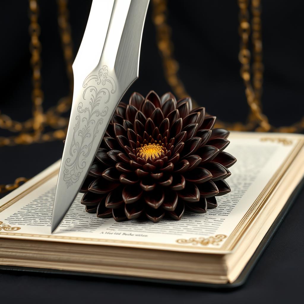 A striking black wallpaper designed to evoke the look of a sophisticated book cover, featuring faint golden chains that delicately weave through the background, adding a subtle richness