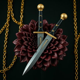 A sophisticated black wallpaper designed to resemble an exquisite book cover, featuring understated golden chains that subtly weave through the background without overpowering the main elements